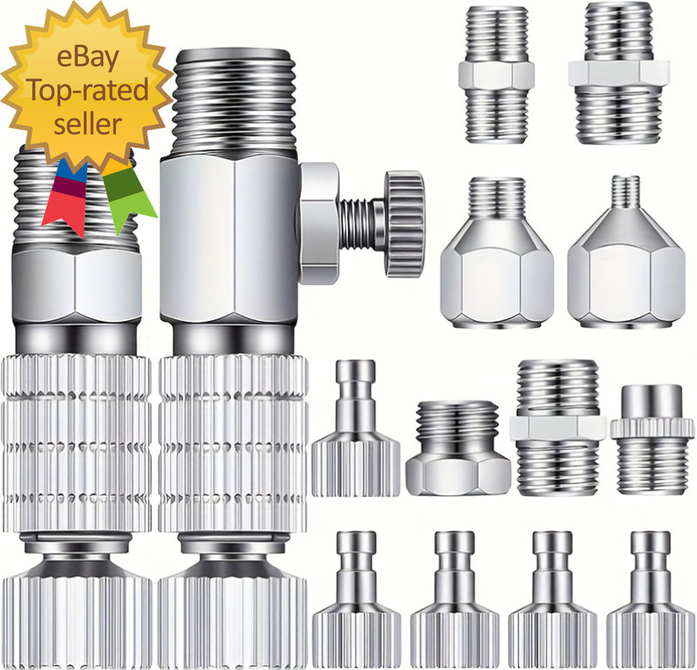 16 Pcs Airbrush Adapter Set 1/8 and 1/4 Inch Male/Female Connectors
