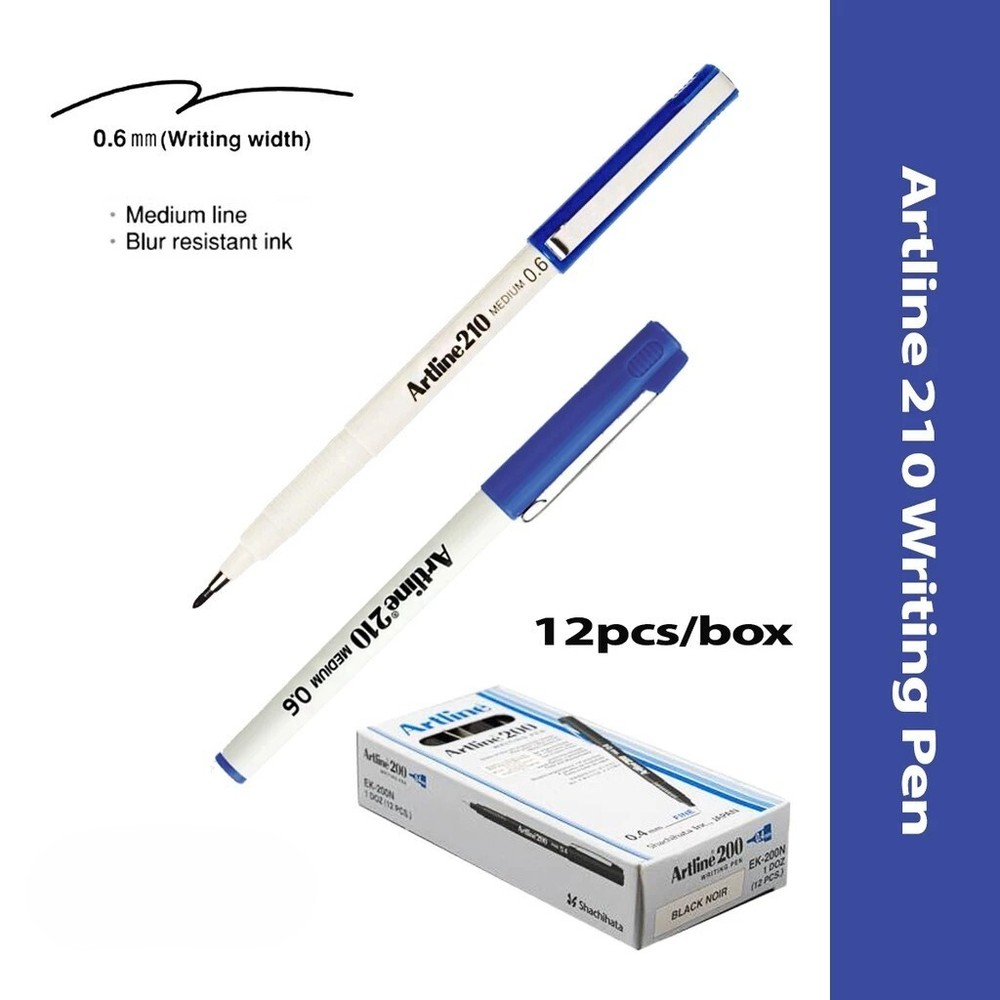 Artline Writing Pen 210 0.6mm Writing Width Blur Resistant Ink 12’s in box