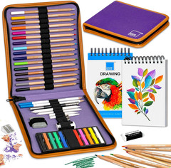 Drawing Travel Art Set – 60 Sheets 6 X 8 Inches Drawing Pad,16 Wood Colored Penc