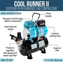 Master Airbrush Cool Runner II Dual Fan Compressor Kit Tank G22 Gravity Airbrush