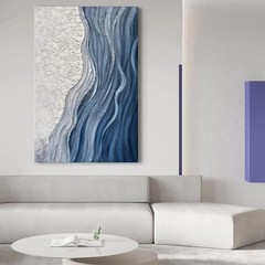 Limiyer Art Hand-Painted Blue and White Texture Abstract Art Oil Painting Mod…