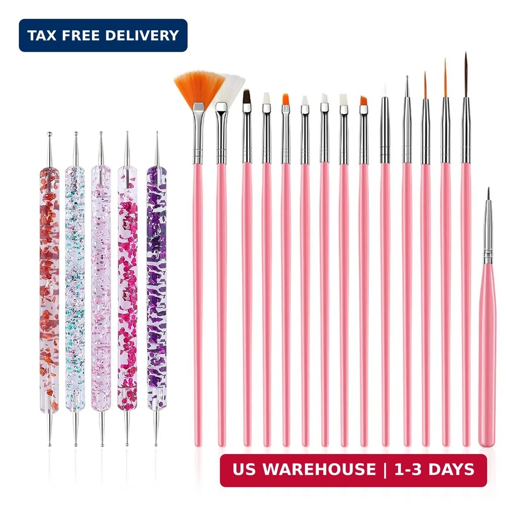 FULINJOY 20 Pcs Nail Art Design Tools, 15 Pcs Nail Art Painting Brushes with 5 P