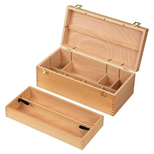 Sturdy Wood Tool Box: Beechwood Portable Art Supply Organizer – Artist Large