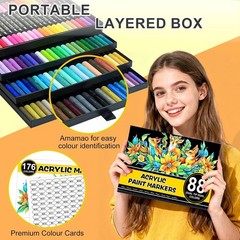 176 Colors Acrylic Paint Markers Pens Set,88 Pack Brush Acrylic Paint Mar