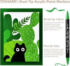 30 Colors Dual Tip Acrylic Paint Markers, Premium Brush&Fine Acrylic Paint Pens