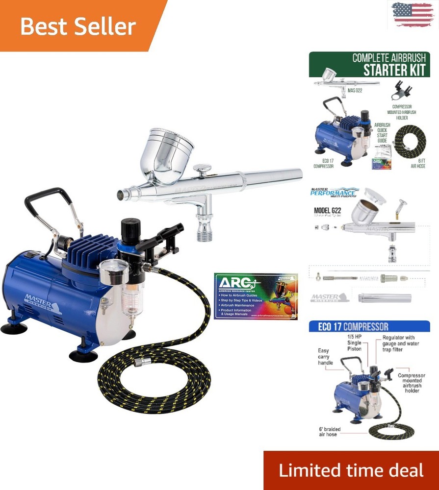 Beginner-Friendly G22 Airbrush System with 1/5 HP Compressor & 6-Foot Hose