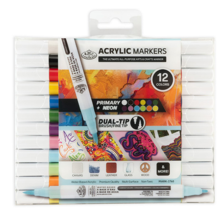 Royal & Langnickel 12pc Dual Tip Acrylic Paint Markers – Primary & Neon Colors