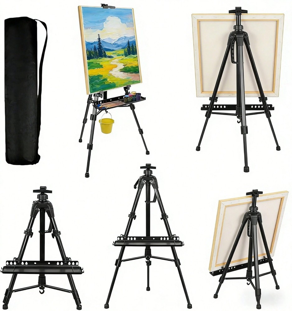 Portable Black Metal Art Easel Stand Adjustable Height For Floor Tabletop Canvas