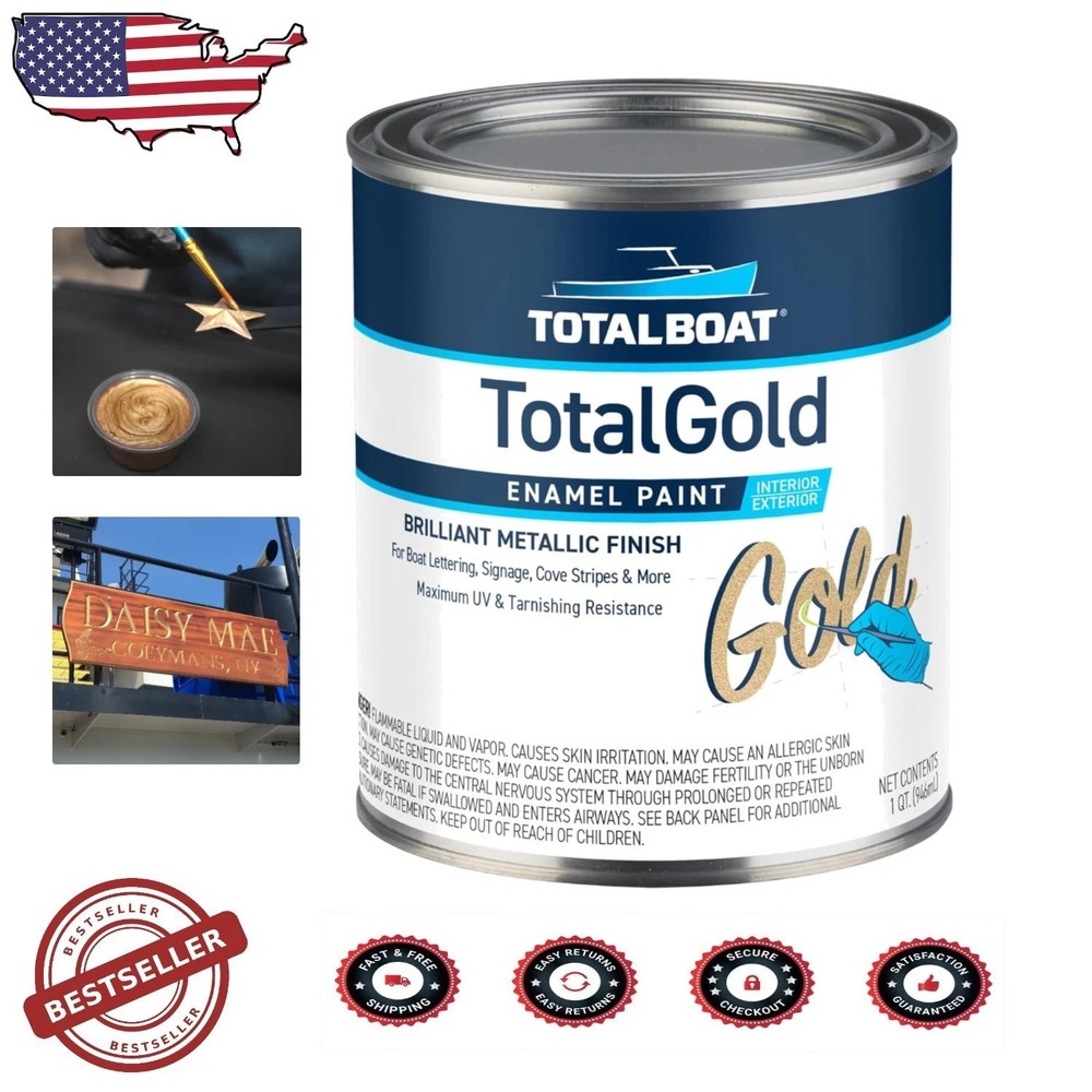 Gold Metallic Enamel Paint Quart | Indoor Outdoor Boat Lettering Decor