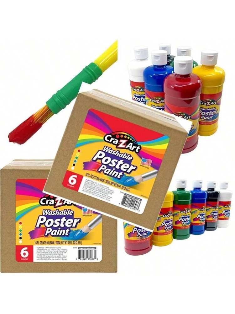 Washable Poster Paint Bulk 6 Count 4oz Bottles Assorted Colors