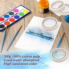 120 PCS Thick Watercolor Paper 140lb/300g Masking Tapes Set Craft 6×9 Inch