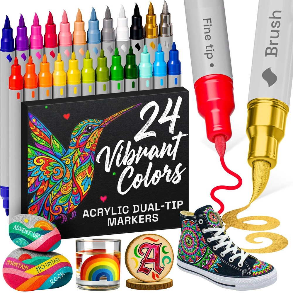 Acrylic Paint Pens for Rock Painting Set of 24 Extra Fine Point Non-toxic Paint