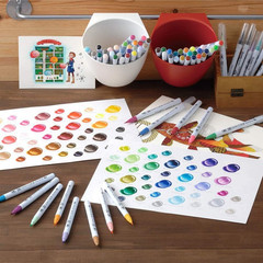 Zig Clean Color Real Brush 24 Colors Set, Brush Tip Marker Pens, for Professiona
