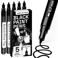 5 Black Paint Pen for Rock, Glass, Ceramic, Wood, Tire, Fabric, Metal, Canvas…