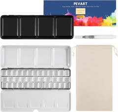 Empty Watercolor Paint PaletteMetal Box Mixing Palette 37 Half Pans Black