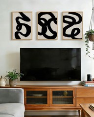 PHOPAGO Black Abstract Wall Art Ink Wash Minimalist Lines Framed Canvas Paint…
