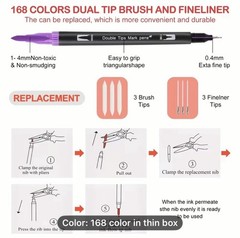 168 Aiwolin Dual Tip Brush Markers NEW Shipping Included