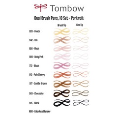 Tombow Dual Brush Pens Art Markers 10 Brush and Fine Tip Portrait Palette NEW