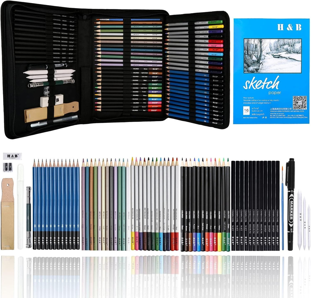 72Pcs Drawing Sketching Kit Set, Pro Art Supplies with Sketchbook, Watercolor,