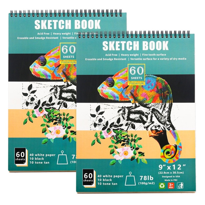 60 Sheets Drawing Pad Wire Binding for Easy Turn with Three Colors of Paper