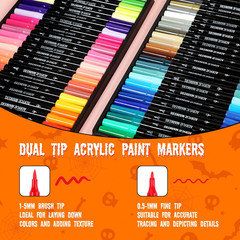 48 Colors Acrylic Paint Markers, Dual Tip with Fine Tip and Brush Tip Pens for S