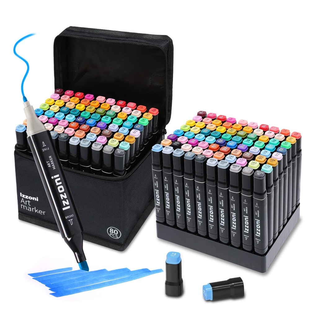 80 Colors Alcohol Markers Set, Dual Tip (Fine & Chisel) Coloring Markers, Per…