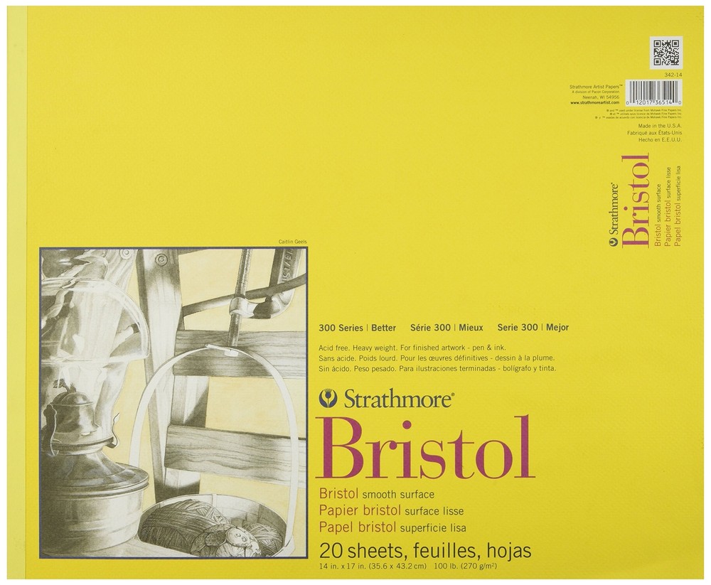 Strathmore 300 Series Bristol Smooth Pad 14×17 Heavyweight 20 Sheets