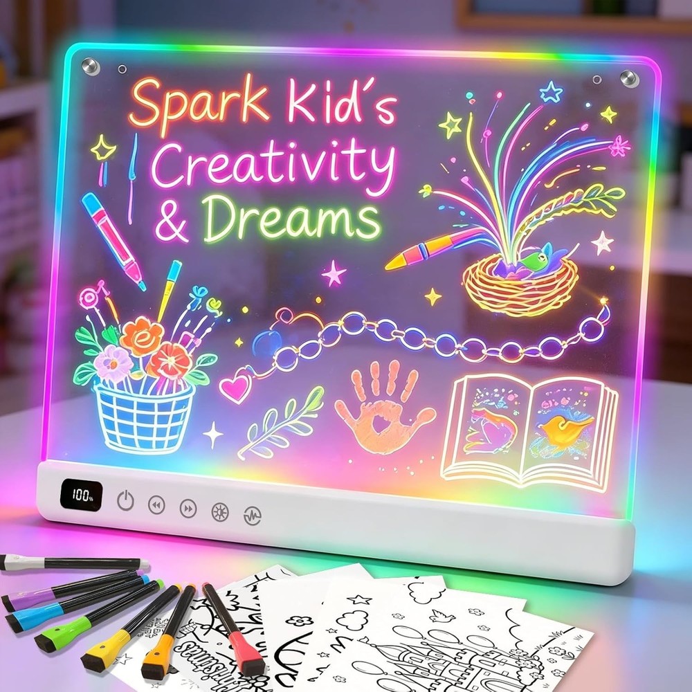Led Drawing Board with 13 Light Effects, 16″ Rechargeable Light Up Kids Tablet