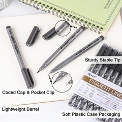 Professional Quality Black Fine Line Pens – 9 Pack, Water & Fade Resistant