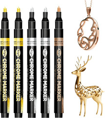 5Pcs Liquid Mirror Chrome Paint Markers, Silver Gold & Copper Permanent Mirror M