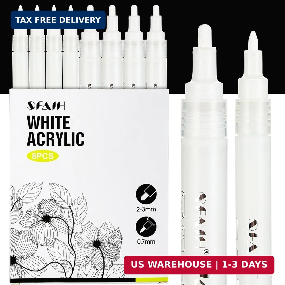 SFAIH Acrylic White Paint Pens – 8 Pack 2-3MM Medium Tip & 0.7MM Extra Fine Pain