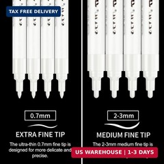 SFAIH Acrylic White Paint Pens – 8 Pack 2-3MM Medium Tip & 0.7MM Extra Fine Pain