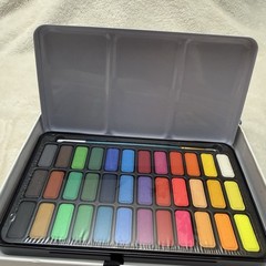 Watercolor Paint Box 36 Color Solid Pigment Palette Pens Paper New Sealed