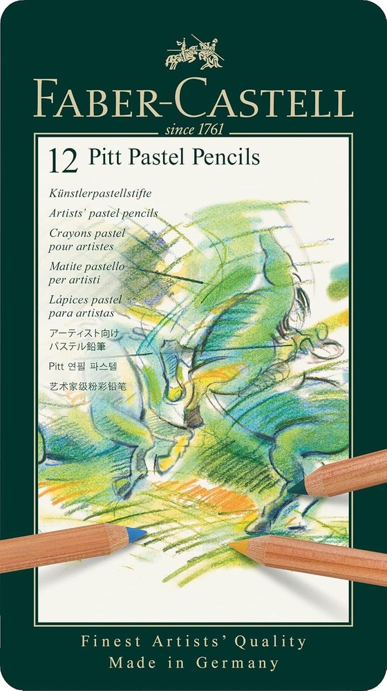 Faber-Castel FC112112 Pitt Pastel Pencils in A Metal Tin (12 Pack) Assorted