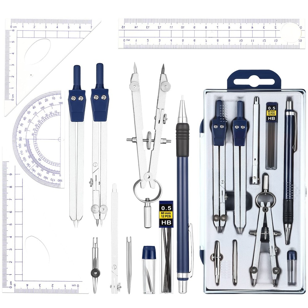 Outus 13 Pcs Geometry Set for Students Math Protractor Compass with Blue