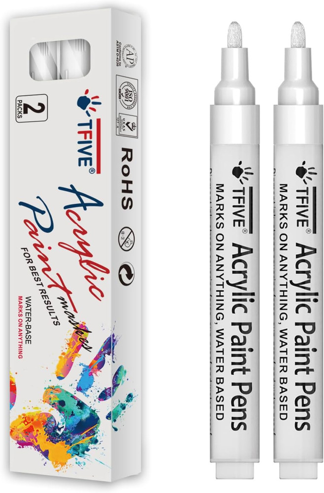 White Paint Marker Pens – 2 Pack Acrylic Permanent Marker, 2-3Mm Medium Tip, Pai