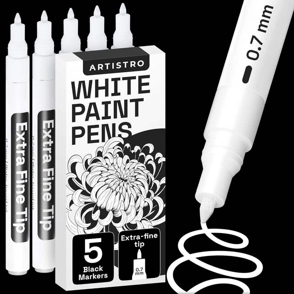 ARTISTRO 5 White Paint Pen for Rock, Glass, Ceramic, Wood, Tire, Fabric, Metal,