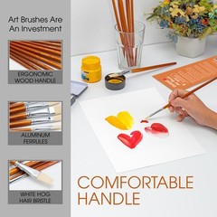 10pc Flat Hog Bristle Paint Brush Set – Short Handle Artist Brushes for Acryl…