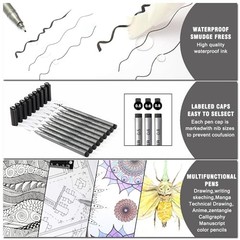 Precision Black Micro-Pen Fineliner Ink Pens, Waterproof Archival Ink, 9