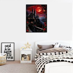 Roses Paint by Numbers Kit for Adults Beginner,Castle Easy Adult Paint by Number