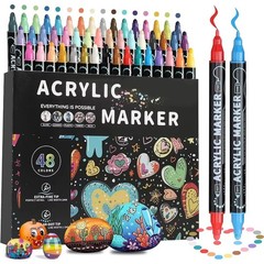 12/24/36/48 Colors Dual Tip Acrylic Paint Pens for Rock Wood Glass DIY Crafts