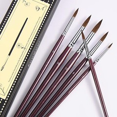 Kolinsky Sable Watercolor Art Painting Brush Round Red 6 Brushes Professional