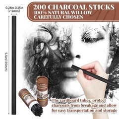 200 Pieces Willow Charcoal Sticks, Willow Charcoal, Soft Black Drawing Charco…
