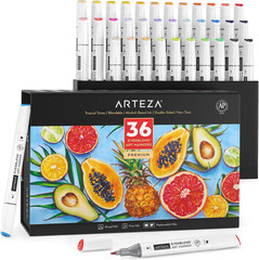 ARTEZA Art Markers Set of 72 Colors, Everblend Dual Tip Markers with Organizer B
