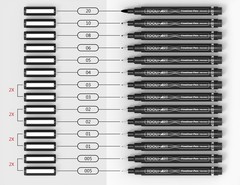 TOOLI-ART Micro-Line Pens With Case, 14/Set Black, Fineliner, Multiliner BLACK