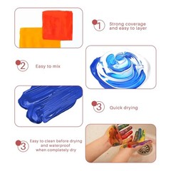 48 Color Acrylic Paint Set 2oz with 12 Brushes – Non-Toxic Art Supplies for Canv