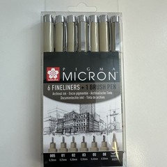 Sakura Pigma Micron Fineliners Black: Set of 6 (+ 1 Brush Pen)