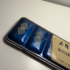 Vintage Artista Water Colors Tin Binney Smith Inc Blue Crayola Paint Brush 7 4