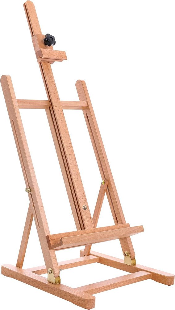 Medium Tabletop Wooden H-Frame Studio Easel – Artists Adjustable Beechwood Paint