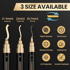 3 Pack Dual Tip Liquid Gold Chrome Markers, Permanent Shiny Gold Marker 3 Gold